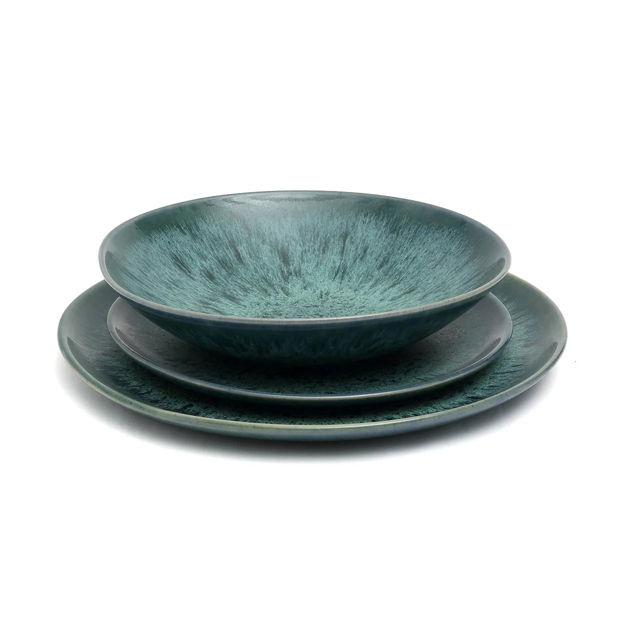 Ensemble de vaisselle en céramique verte de 28 cm, Lot de 4, Assiettes en céramique Bleu Aqua