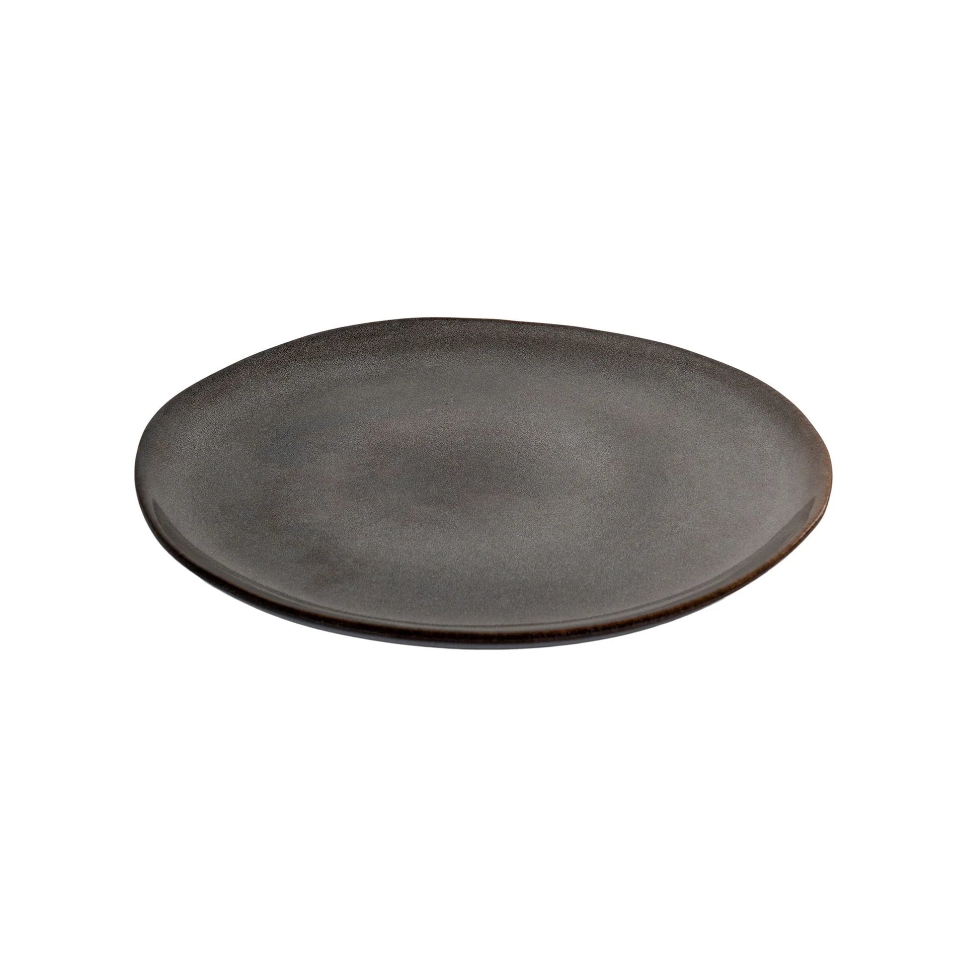 Assiettes en grès gris marron rondes et foncées de 21 cm, lot de 4