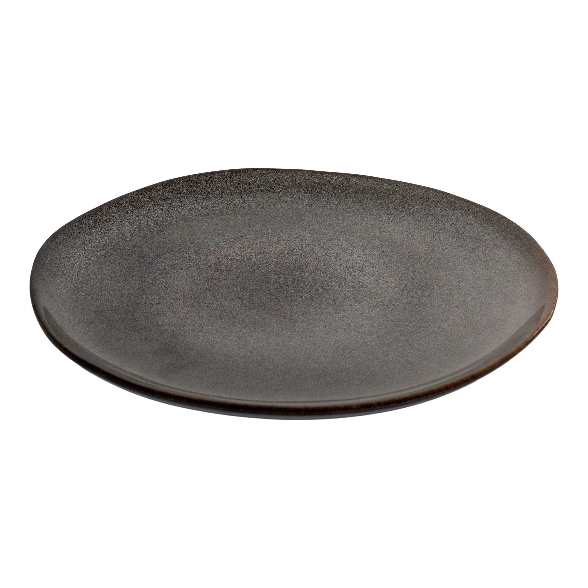 Plateau de service rond en grès gris marron ø27cm, lot de 4