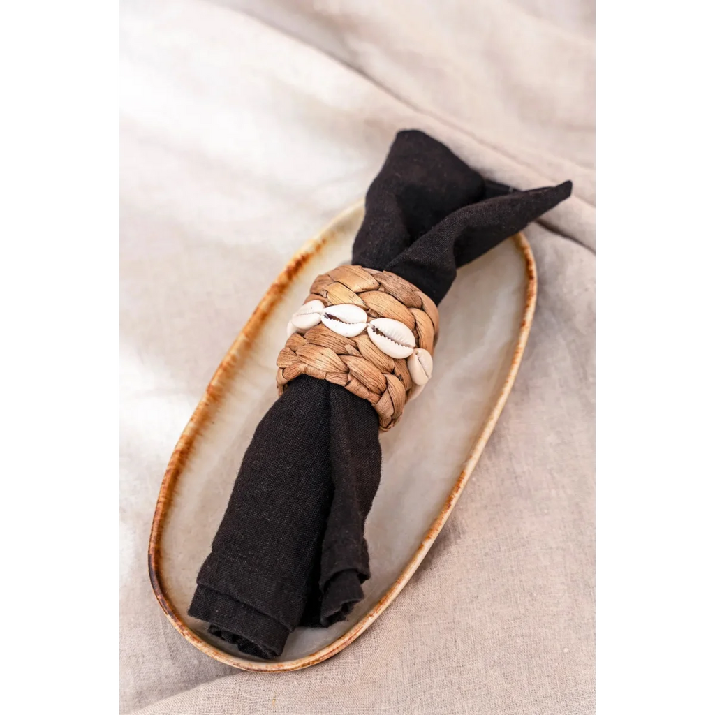 Assiettes ovales en céramique blanche et brune finition artisanale – Lot de 6