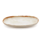 Assiettes ovales en céramique blanche et brune finition artisanale – Lot de 6