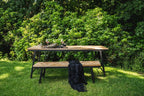 Mobilier extérieur avec table en bois et banc, modèle Le banc à chevrons Naturel 150