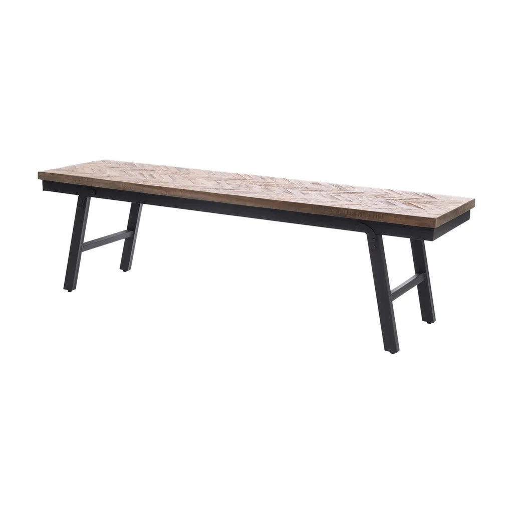 Banquette en bois naturel avec pieds en métal sombre pour le Le banc à chevrons 150