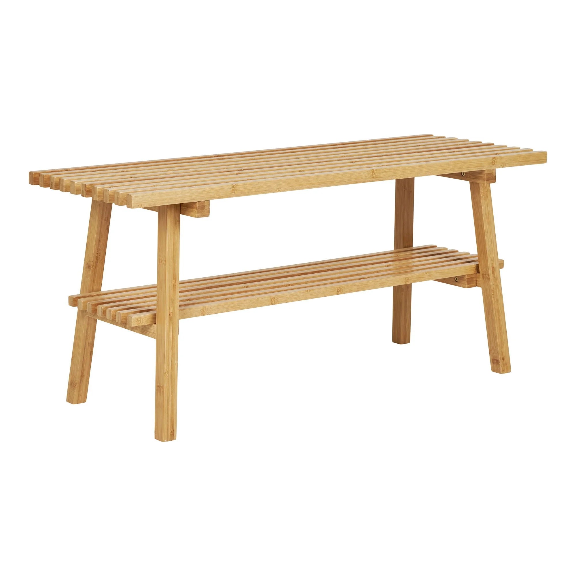 Banc en bambou naturel à lattes avec étagère inférieure 70x28 cm