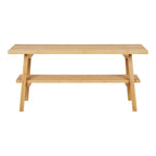Banc en bambou naturel clair avec étagère inférieure, 70x28 cm