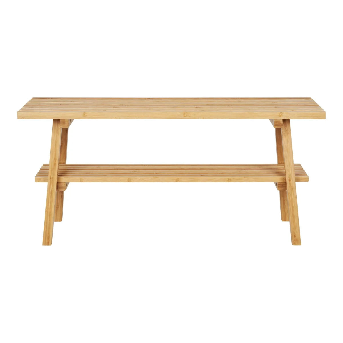 Banc en bambou naturel clair avec étagère inférieure, 70x28 cm