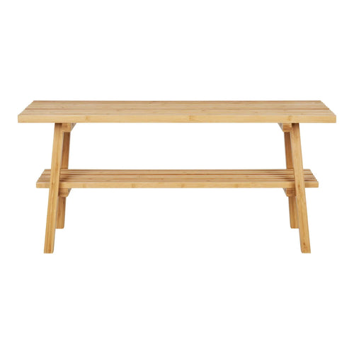 Banc en bambou naturel clair avec étagère inférieure, 70x28 cm