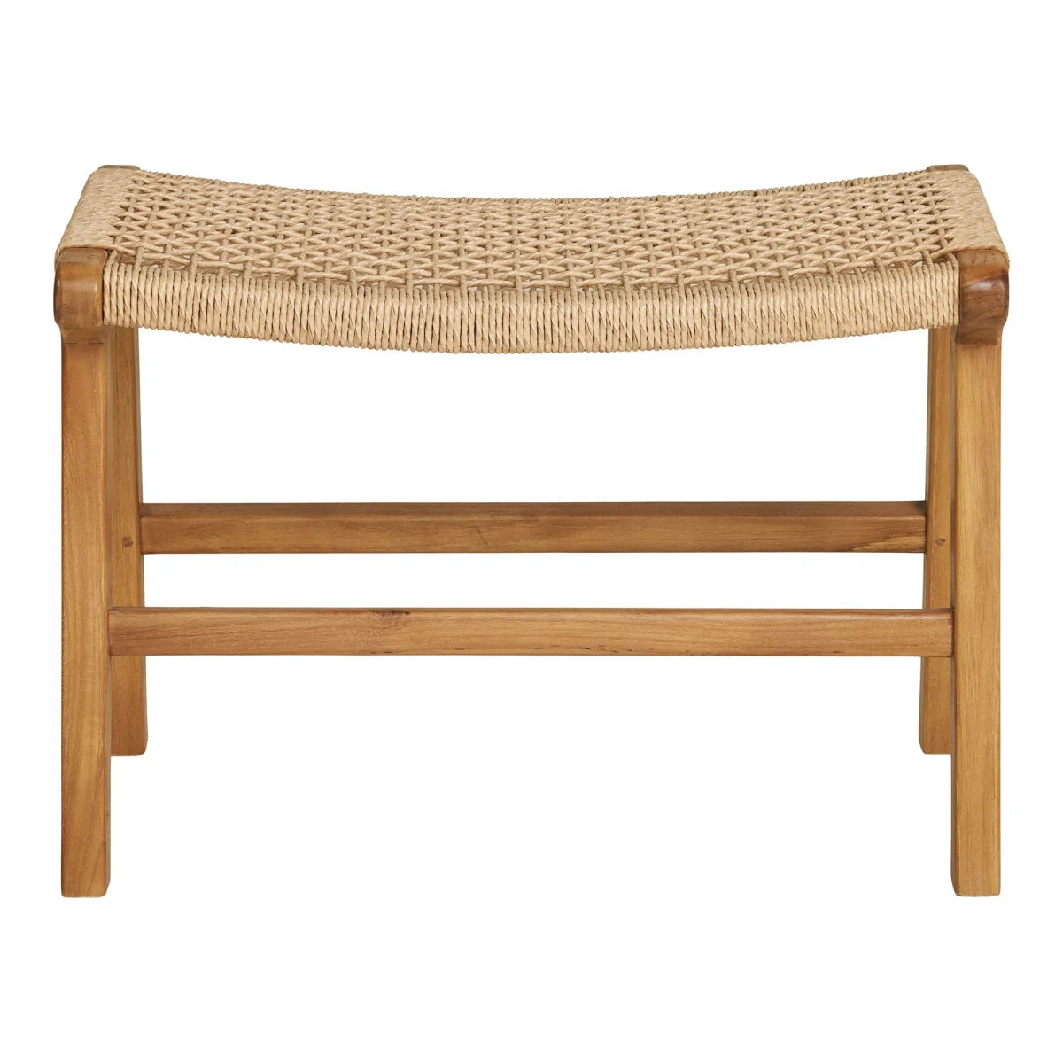 Tabouret bas en bois naturel et corde tressée beige, 60x40 cm