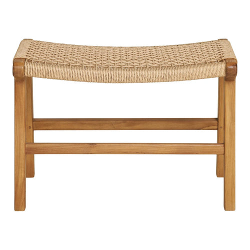 Tabouret bas en bois naturel et corde tressée beige, 60x40 cm