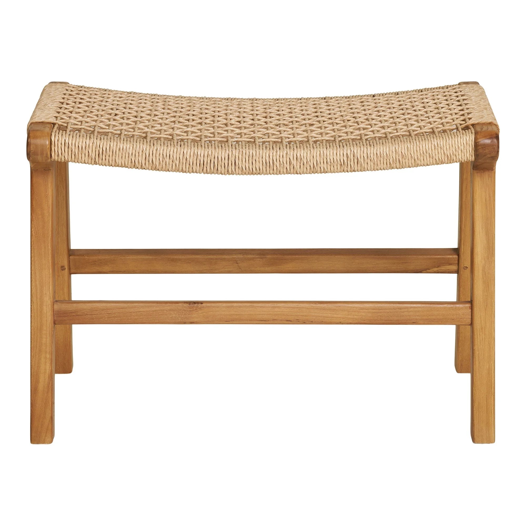 Tabouret en bois clair avec siège en rotin tressé, forme rectangulaire 60x40 cm