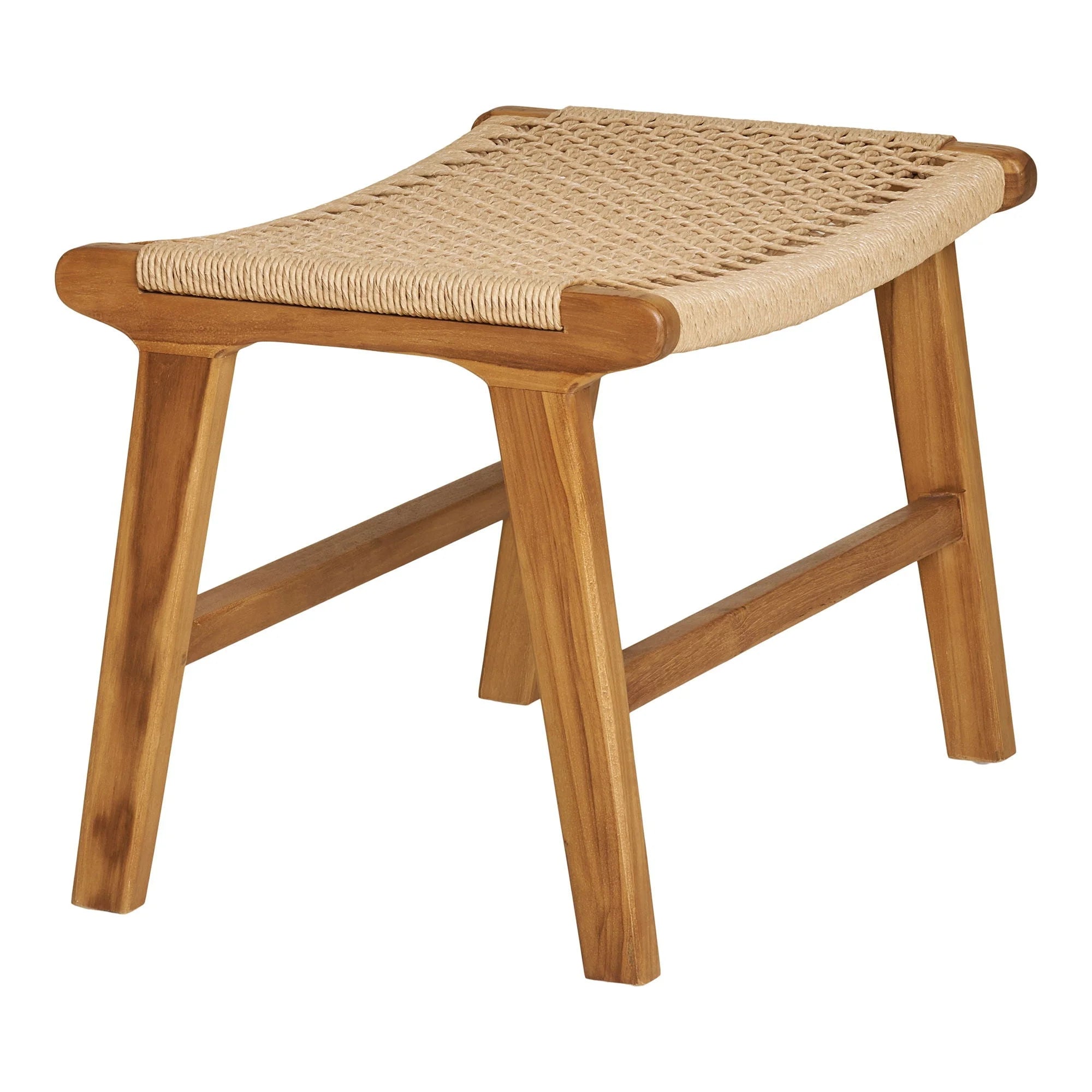 Tabouret en bois avec siège en corde tressée naturelle, forme rectangulaire 60x40 cm
