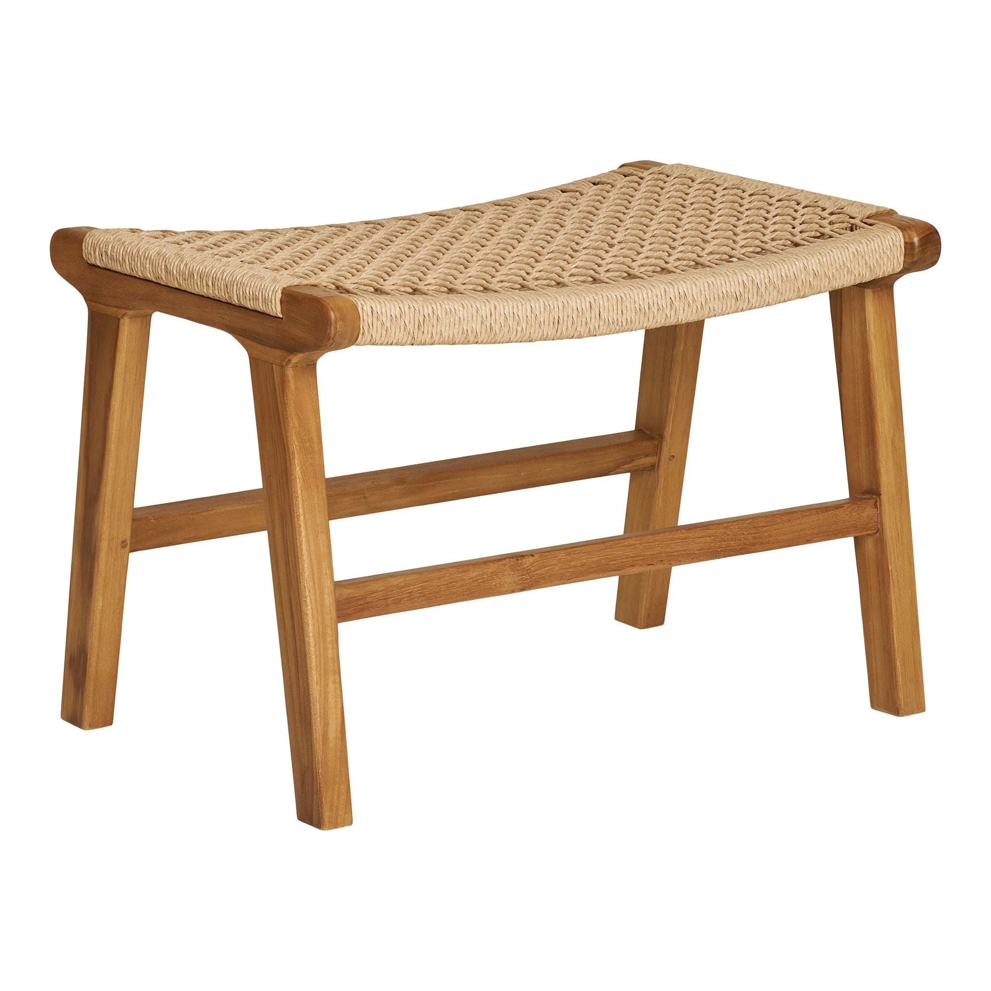 Tabouret en bois clair avec siège en corde tressée, style rectangulaire 60x40 cm