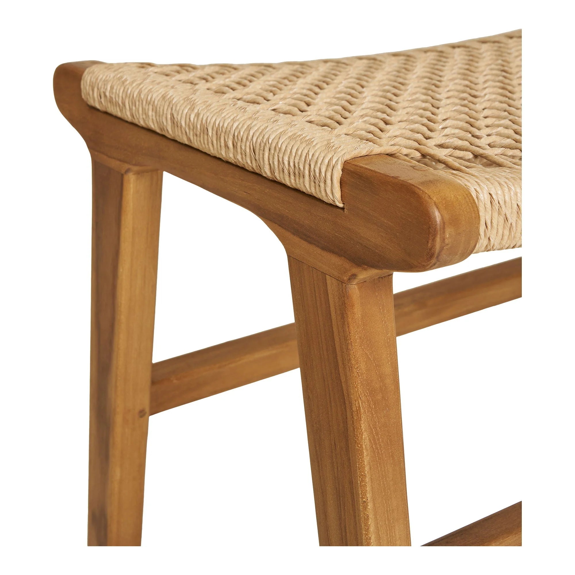 Tabouret en bois avec siège en corde tressée naturelle, forme rectangulaire 60x40 cm