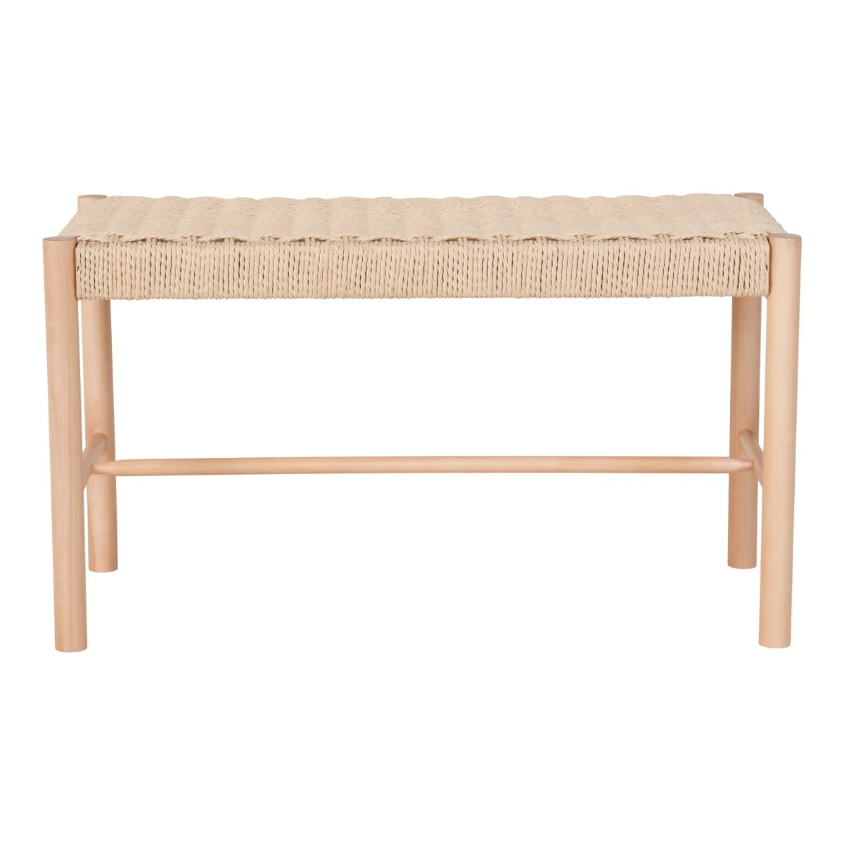 Banc rectangulaire en bois naturel avec assise tressée beige, 80x35 cm
