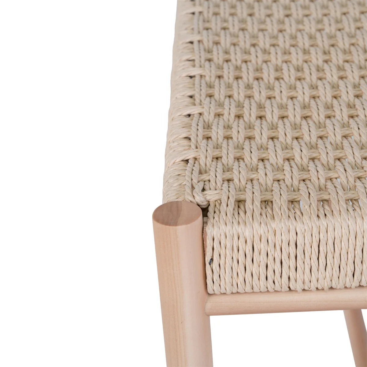 Banc en bois naturel avec assise tressée beige, 80x35 cm
