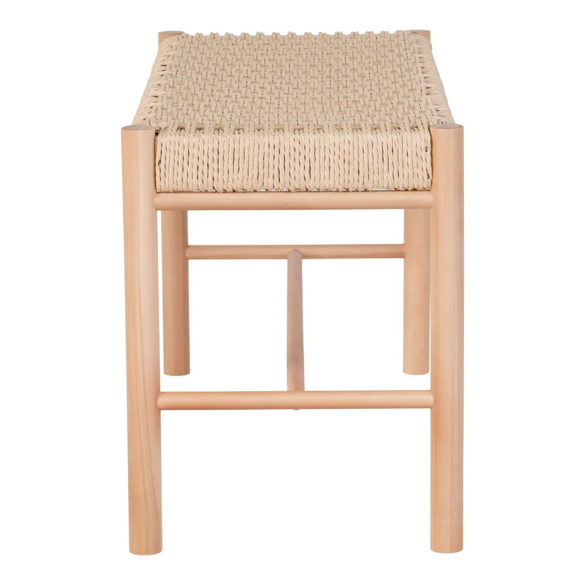 Banc en bois naturel avec assise tressée beige, 80x35 cm
