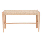 Banquette en bois naturel avec dessus tressé, assise rectangulaire 80x35 cm