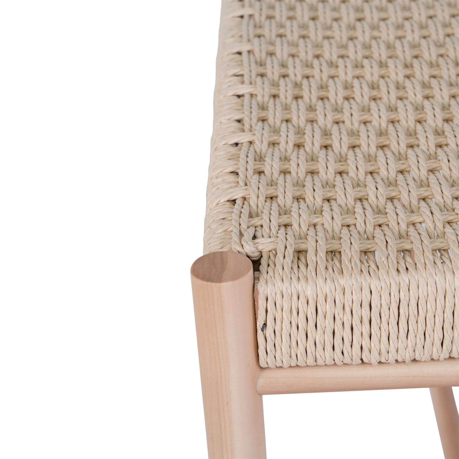 Tabouret en bois naturel avec assise tressée, dimensions 80x35 cm