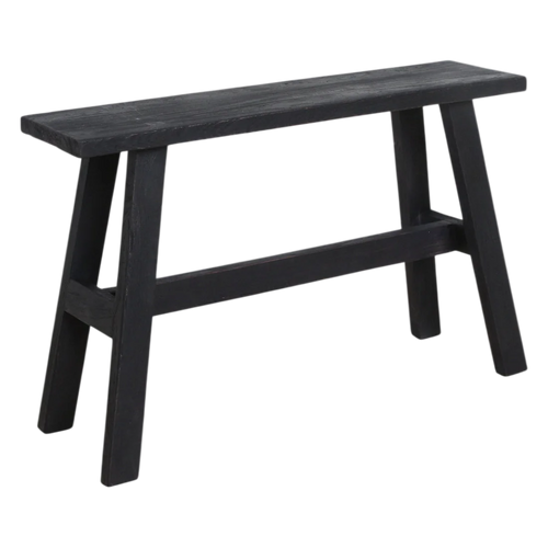 Banc en bois noir recyclé avec pieds en A robustes, 85x20 cm