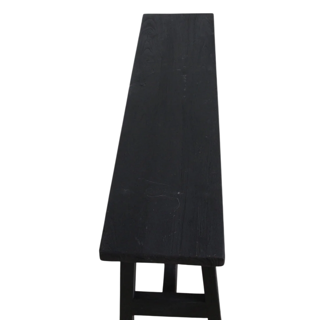 Banc en bois noir recyclé gris foncé 85x20 cm avec pieds en A