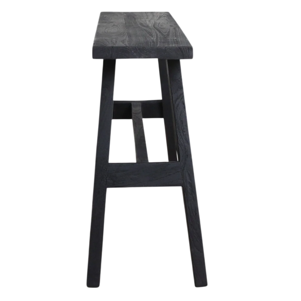 Banc en bois gris foncé recyclé avec pieds en A, 85x20 cm