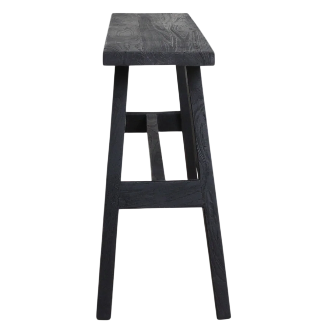 Banc en bois gris foncé recyclé avec pieds en A, 85x20 cm