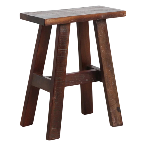 Banc en bois recyclé brun foncé vintage, 45x20 cm, pieds évasés