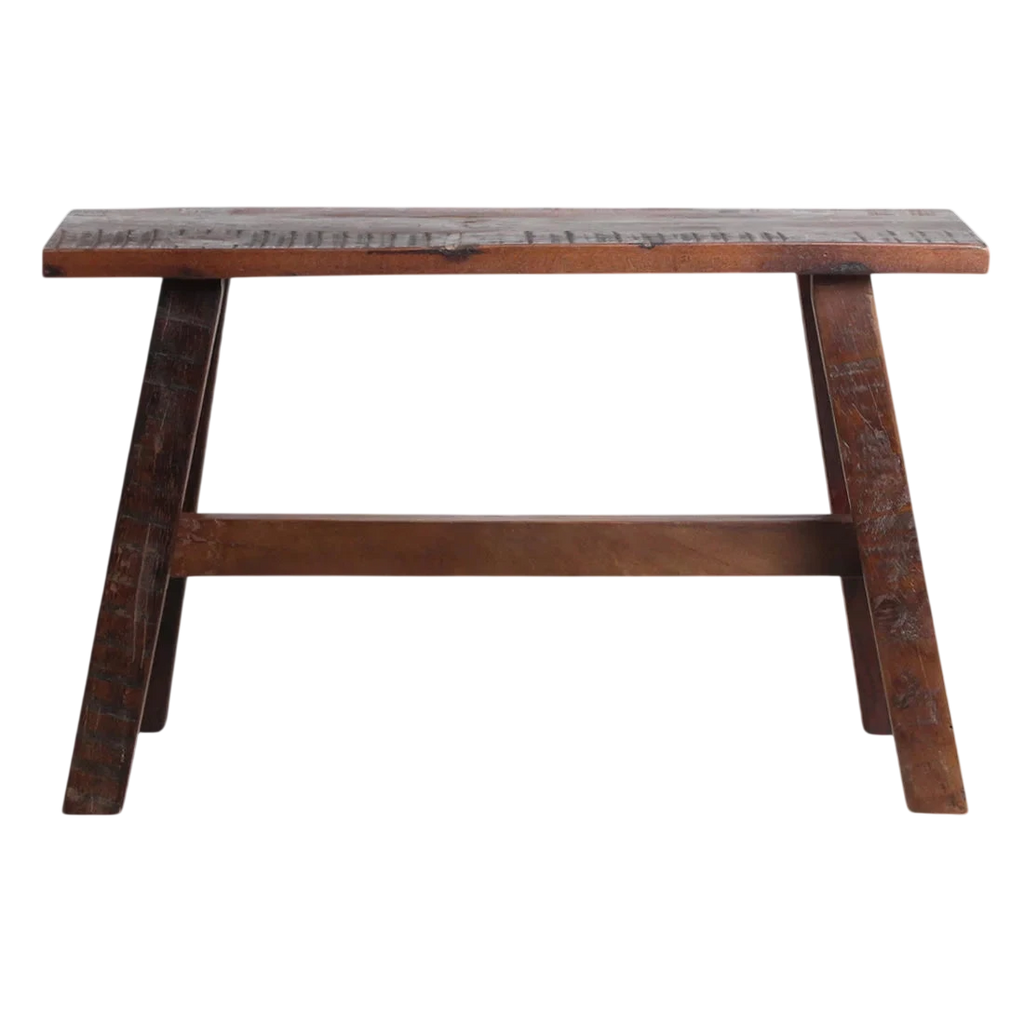 Banc en bois recyclé brun rustique 85x20 cm au look industriel