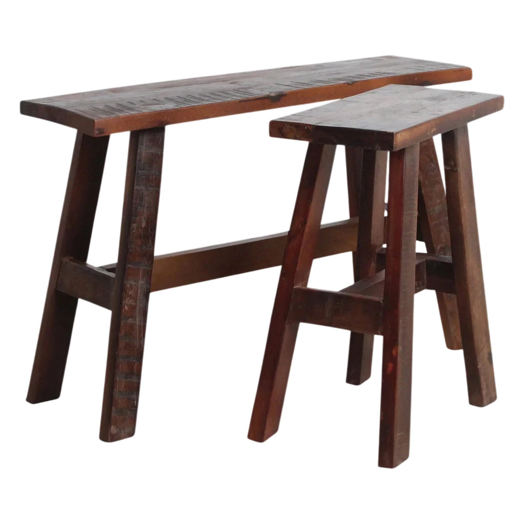 Banc en bois recyclé brun rustique industriel, 85x20 cm
