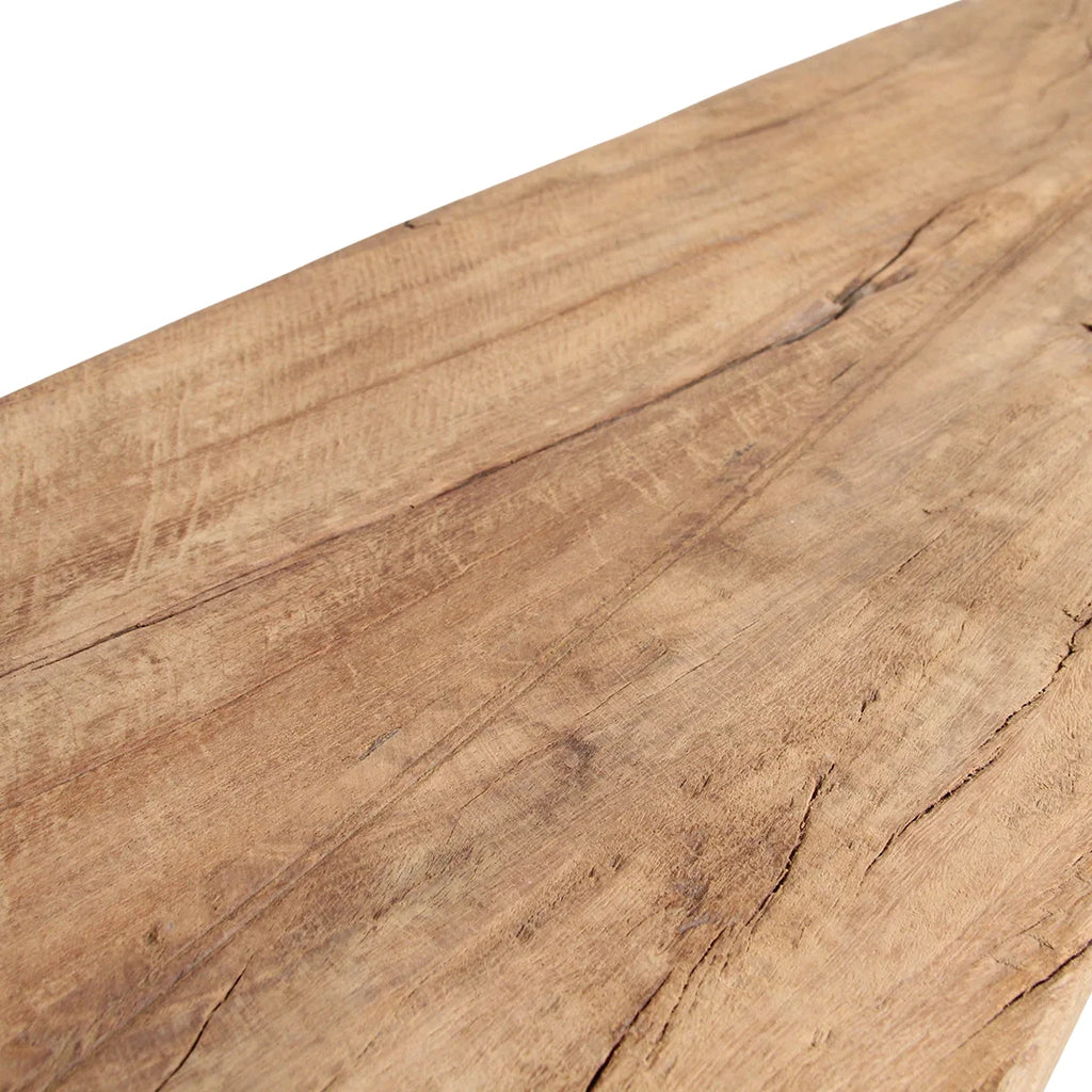 Banc en bois recyclé brun miel avec pieds trapèze, 180x30 cm