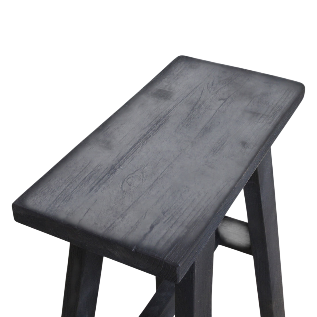 Banc en bois recyclé noir silhouette A, 45x20 cm, rustic et robuste