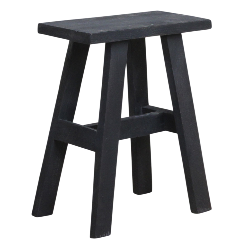 Banc en bois recyclé noir silhouette A, 45x20 cm, pour entrée ou salon