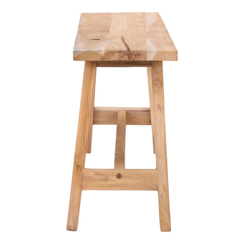 Tabouret de bar en teck massif, finition naturelle rustique, 90x25 cm