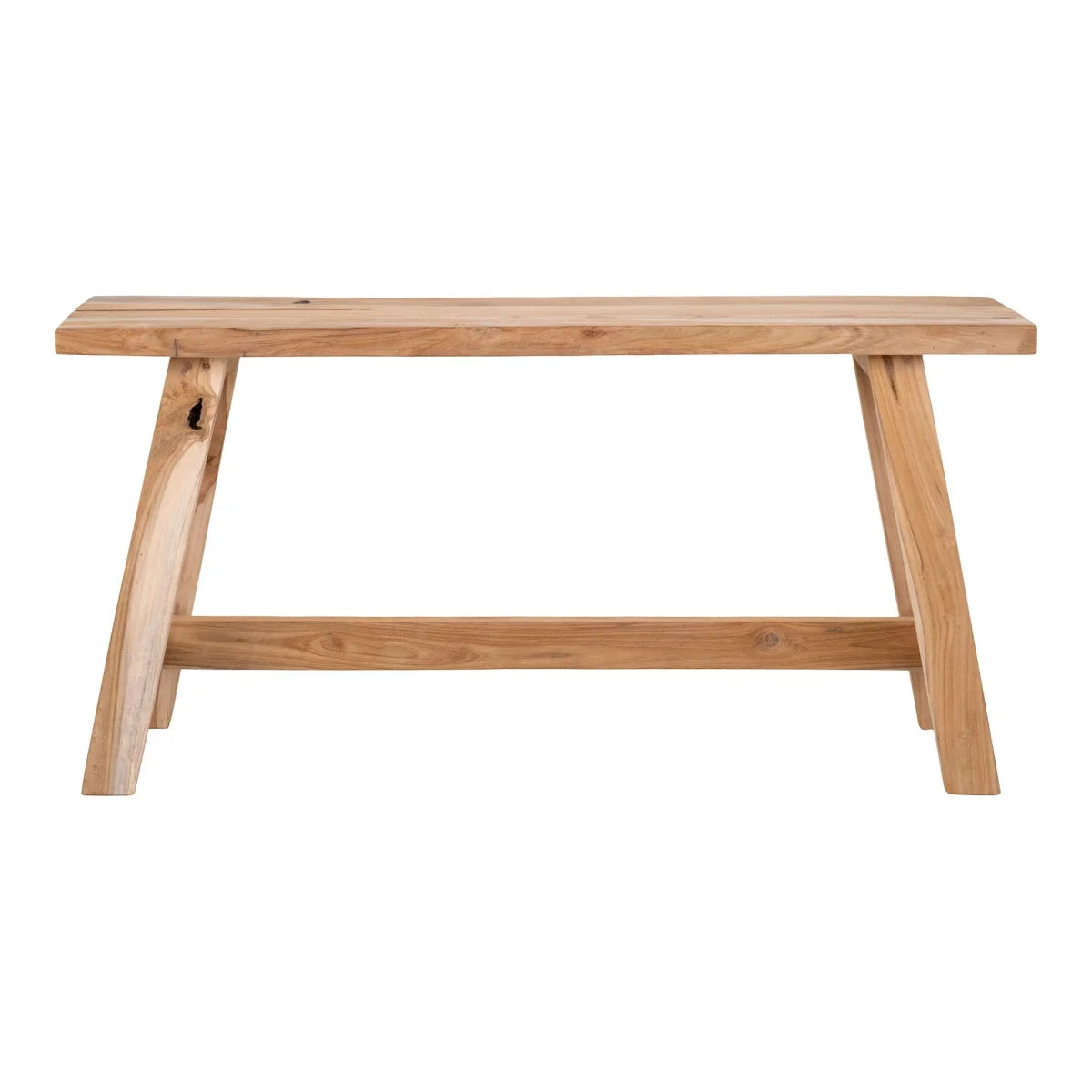 Banc en bois de teck massif pieds inclinés couleur naturelle 90x25 cm