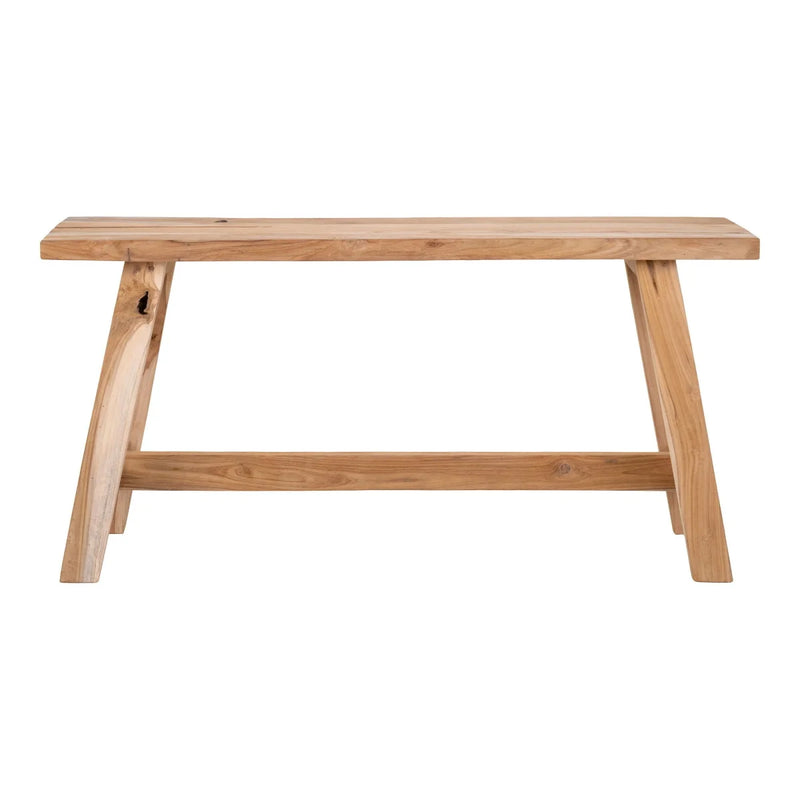 Banc en bois de teck massif pieds inclinés couleur naturelle – 90x25 cm