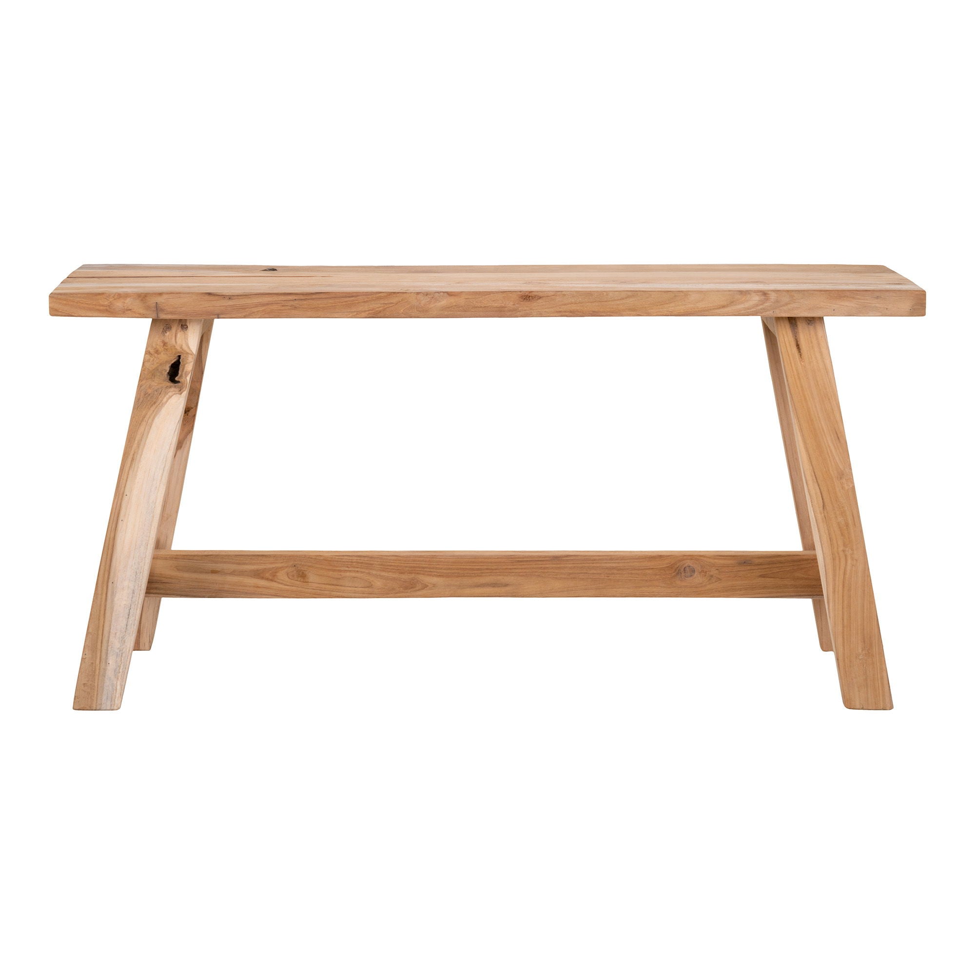 Banc en bois de teck massif pieds inclinés couleur naturelle 90x25 cm