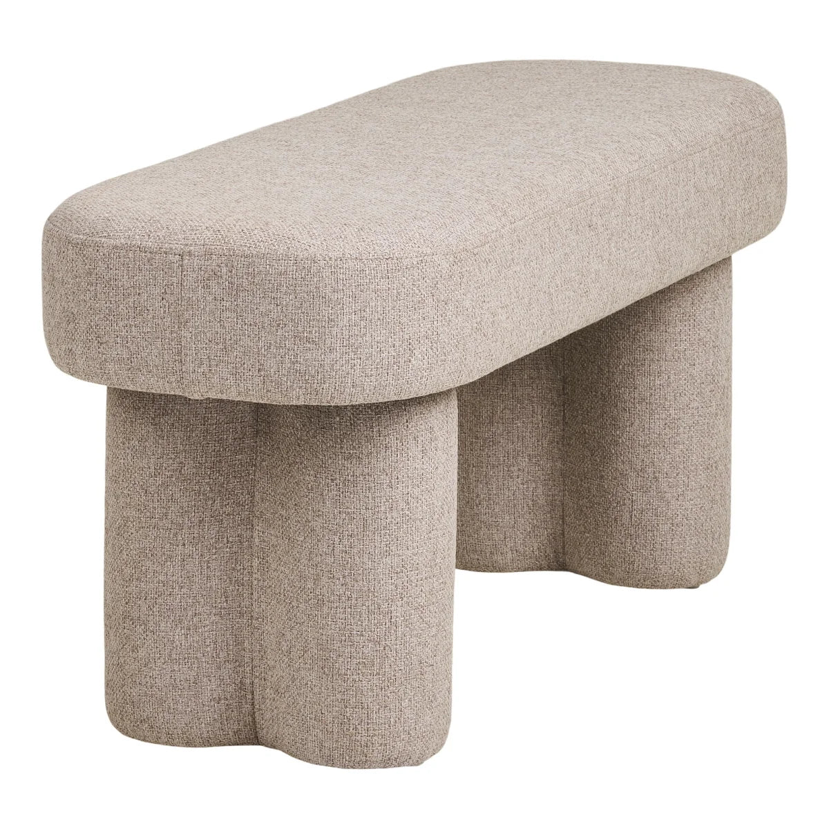 Banc capsule rembourré beige sable, 95x36 cm, design sculptural moderne