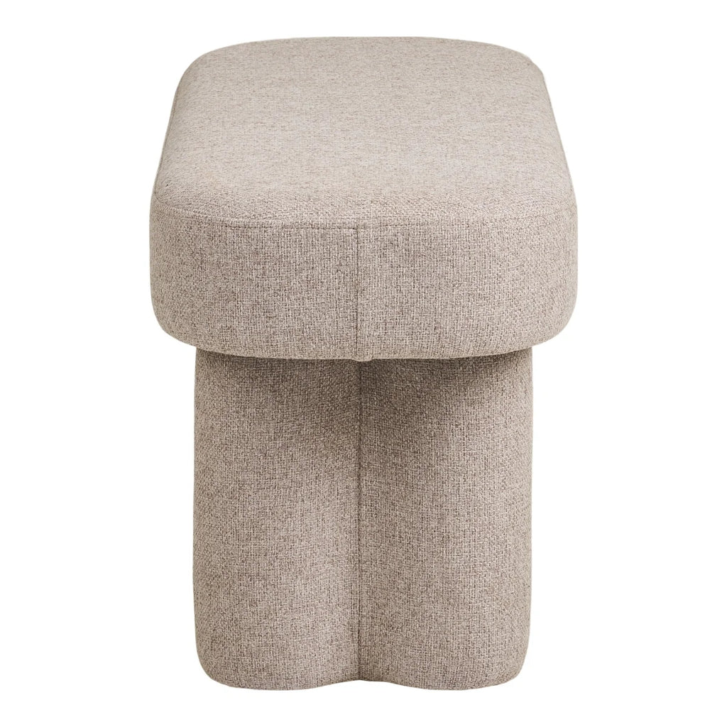 Banc capsule rembourré en tissu beige sable, 95x36 cm