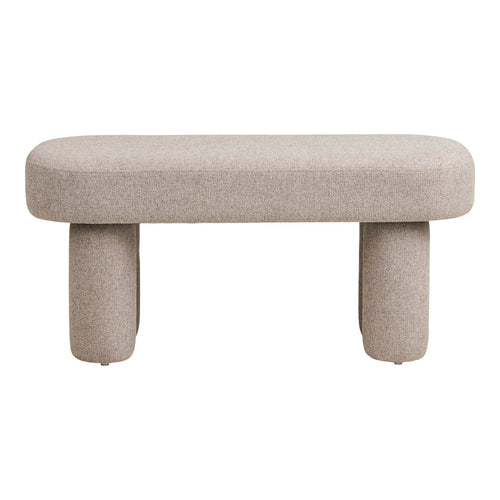 Banc capsule rembourré en tissu beige sable avec pieds tapissés, 95x36 cm