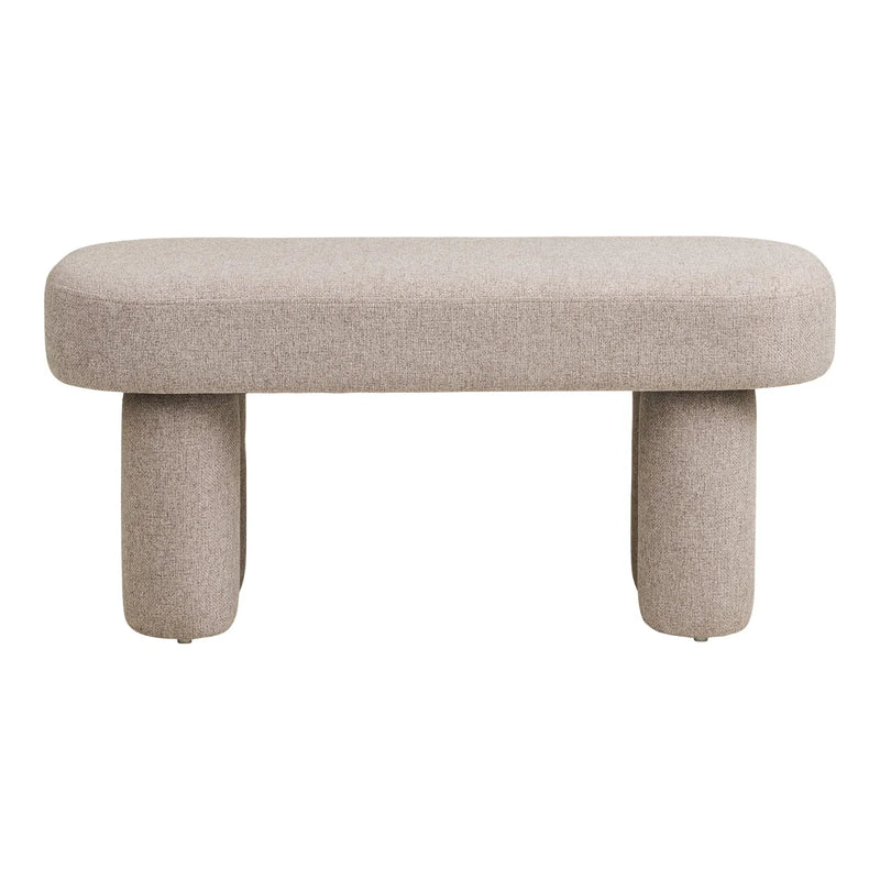 Banc capsule rembourré en tissu beige sable avec pieds tapissés – 95x36 cm
