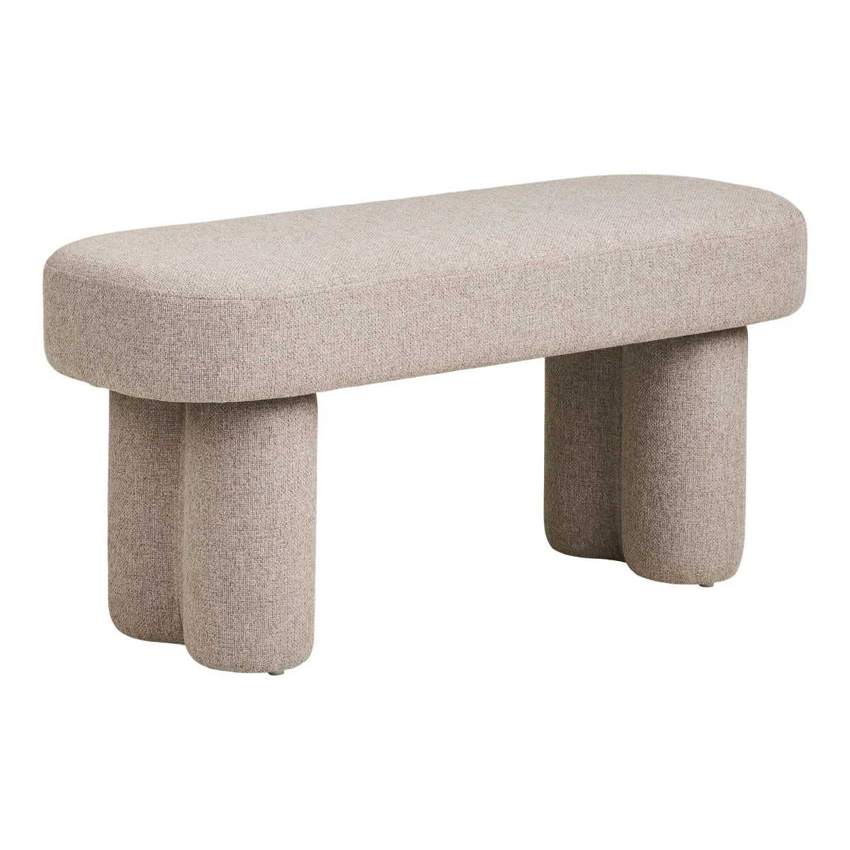 Banquette rembourrée en tissu beige sable avec pieds tapissés, 95x36 cm