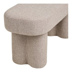 Banc capsule rembourré en tissu beige sable avec pieds courbés, 95x36 cm