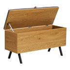 Banquette de rangement en bois clair avec couvercle, pieds noirs, 92x33 cm
