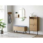 Ensemble d’entrée en bois effet chêne avec banc de rangement, miroir et meuble à chaussures