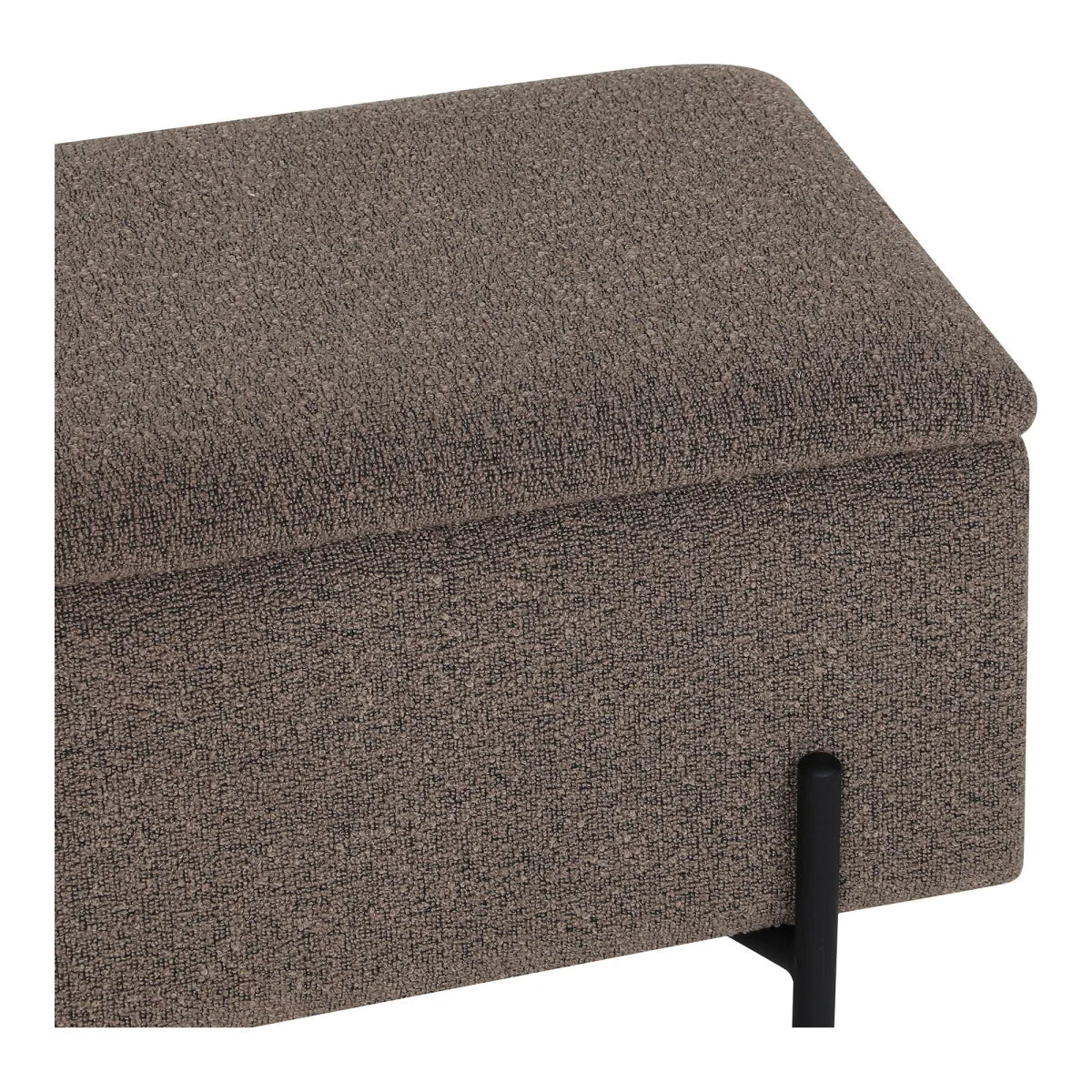 Banc coffre en tissu chiné taupe pieds noirs élancés 95x36 cm