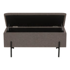 Banc coffre tissu chiné taupe, pieds métal noir, 95x36 cm