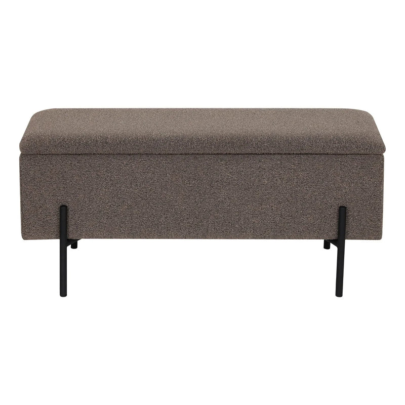 Banc coffre en tissu chiné taupe pieds noirs élancés – 95x36 cm