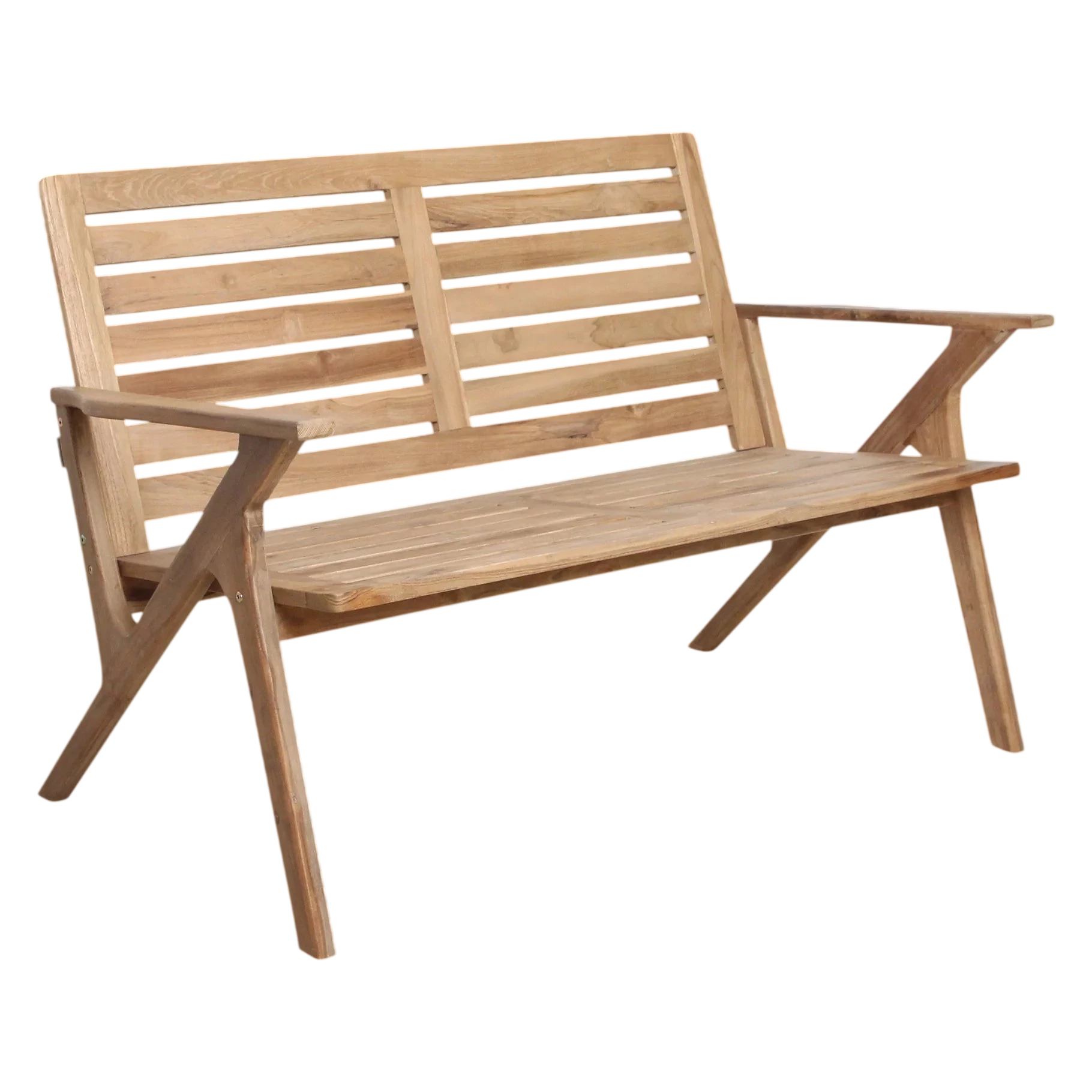Banc de jardin en bois de teck naturel avec accoudoirs ajourés