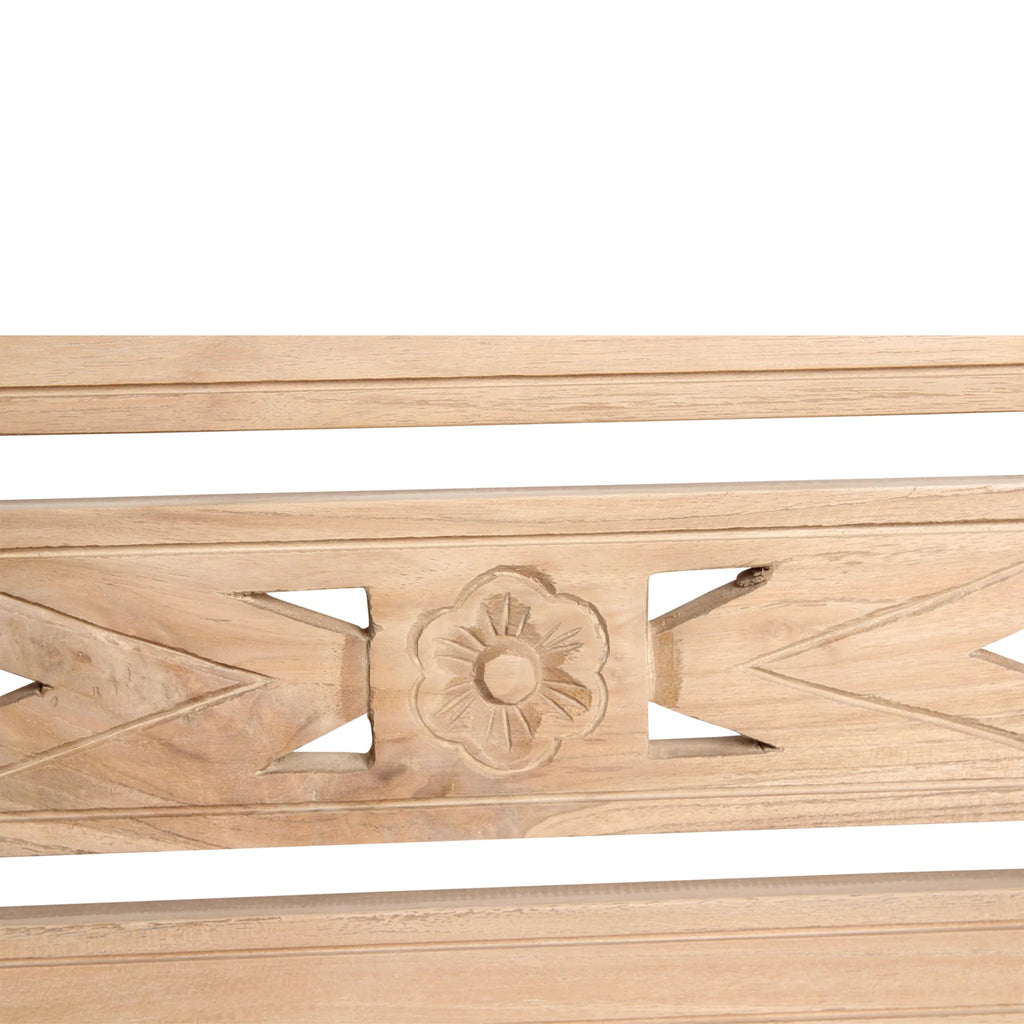 Poutre décorative en teck clair sculptée motifs floraux géométriques