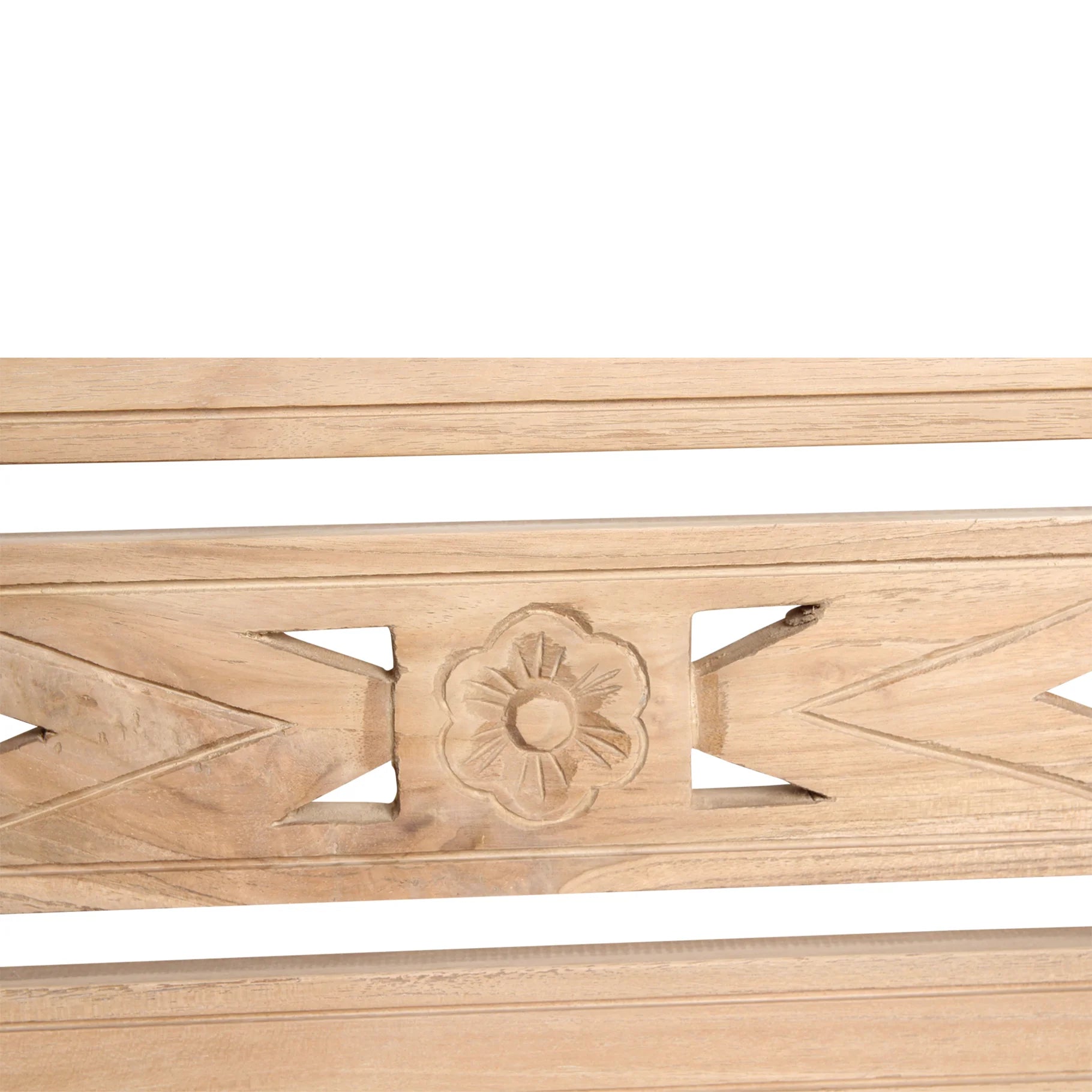 Poutre décorative en teck clair sculptée motifs floraux géométriques